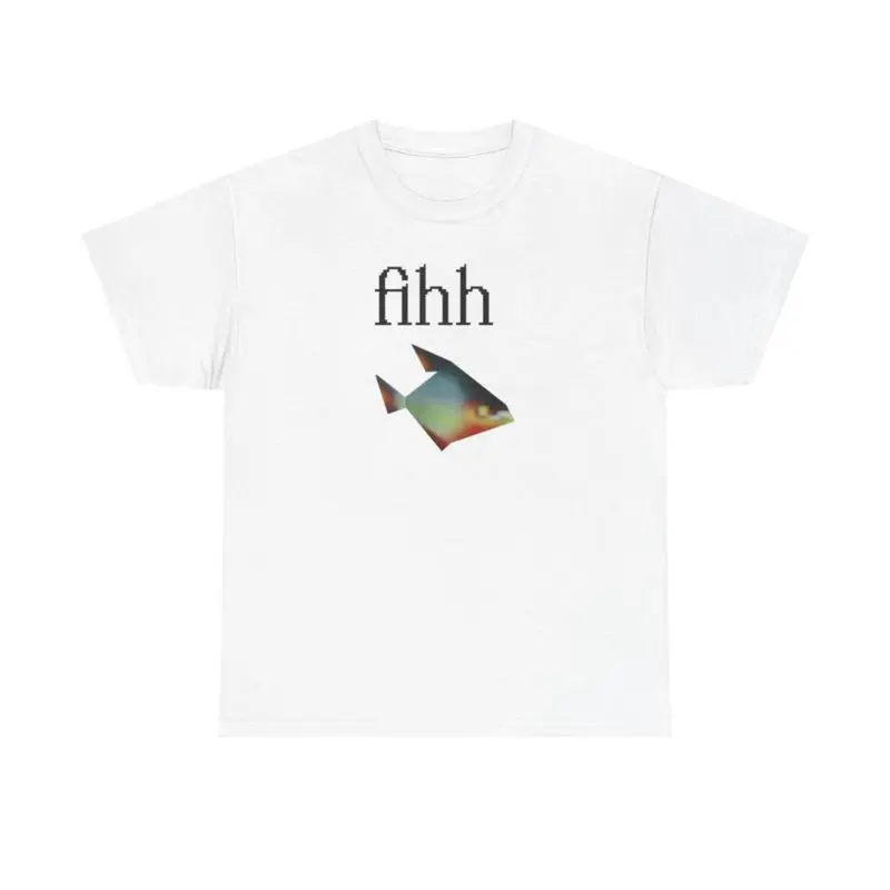 Fihh Low Poly TShirt, Funny Brainrot Fish Shirt, Cringy Weird Stupid Graphic Tee, Cotton Fabric Menswear Unisex Top Original Hem Oversized