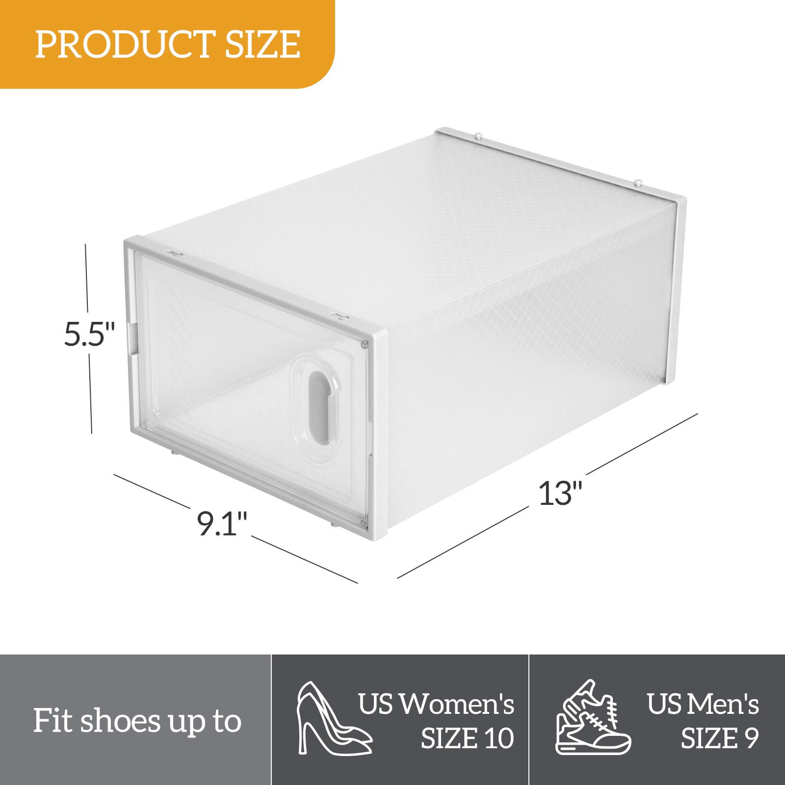 12 Pack Clear Plastic Stackable Shoe Storage Boxes with Lids - Durable Space-Saving Closet Organizers for Women & Men, Rectangular Containers for Shoes, Accessories & Home Organization White Versatile Container Use Modern Aesthetic Easy Visibility Racks