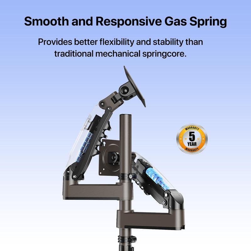 HUANUO Stackable Single/ Dual Monitor Arm - Adjustable Gas Spring Monitor Mount for Gaming and Home Office Setups, Monitor Stand Hold up to 34" with 19.8 lbs Max Weight and C-Clamp or Grommet Hole Mounting
