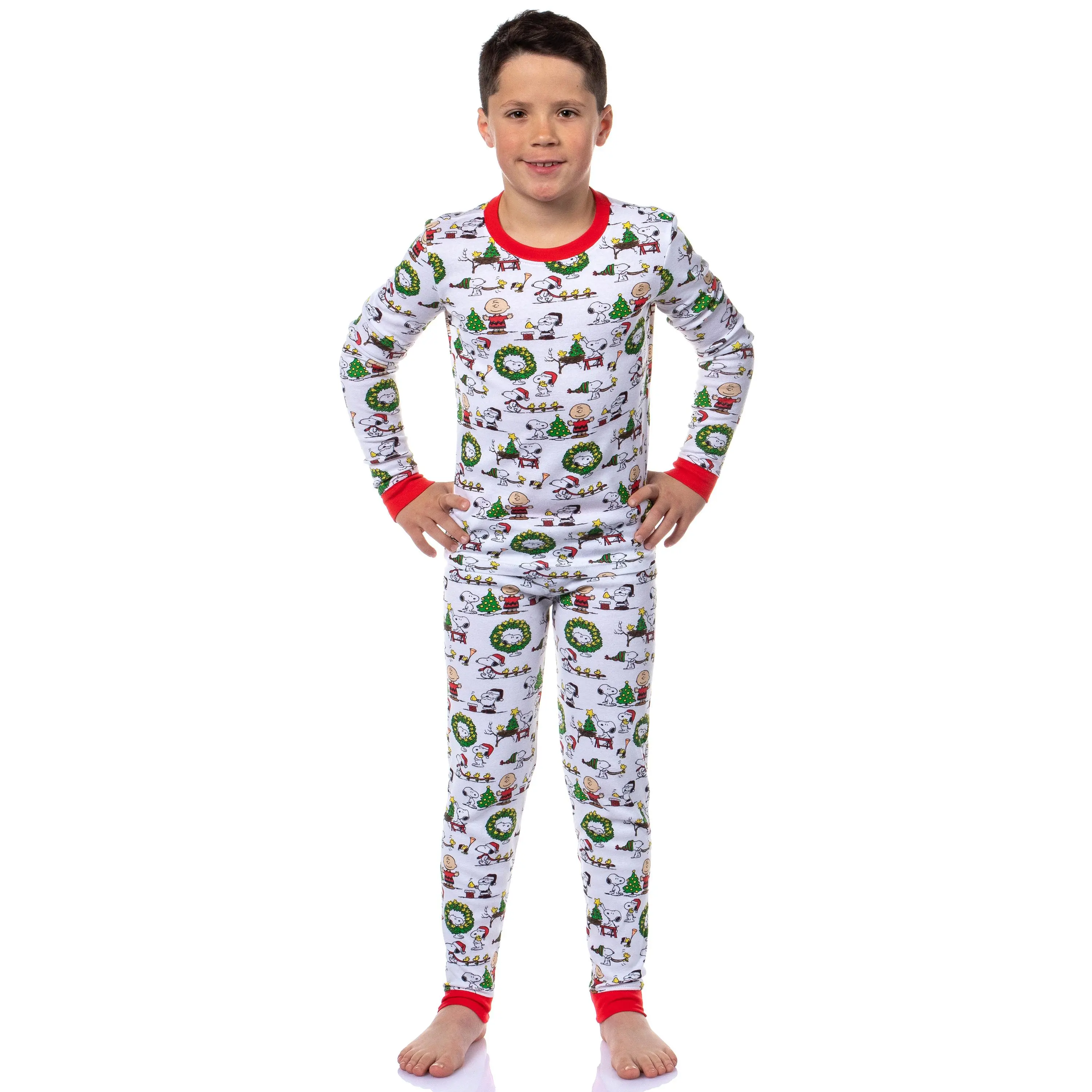 Peanuts Boys' Girls' Unisex Christmas Santa Snoopy Charlie Brown Characters Sleep Pajama Set