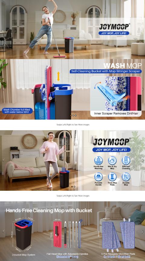 JOYMOOP Mop and Bucket Set with Wringer 5 Reusable Microfiber Mop Pads for Floor & Wall Cleaning Hands-Free Flat Mop for Home Use Grey Cyan Blue