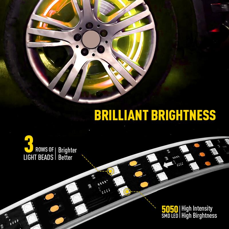AUXITO 17.5" RGB & Chasing Three Flow Row LED Wheel Ring Rim Lights For Truck Car set