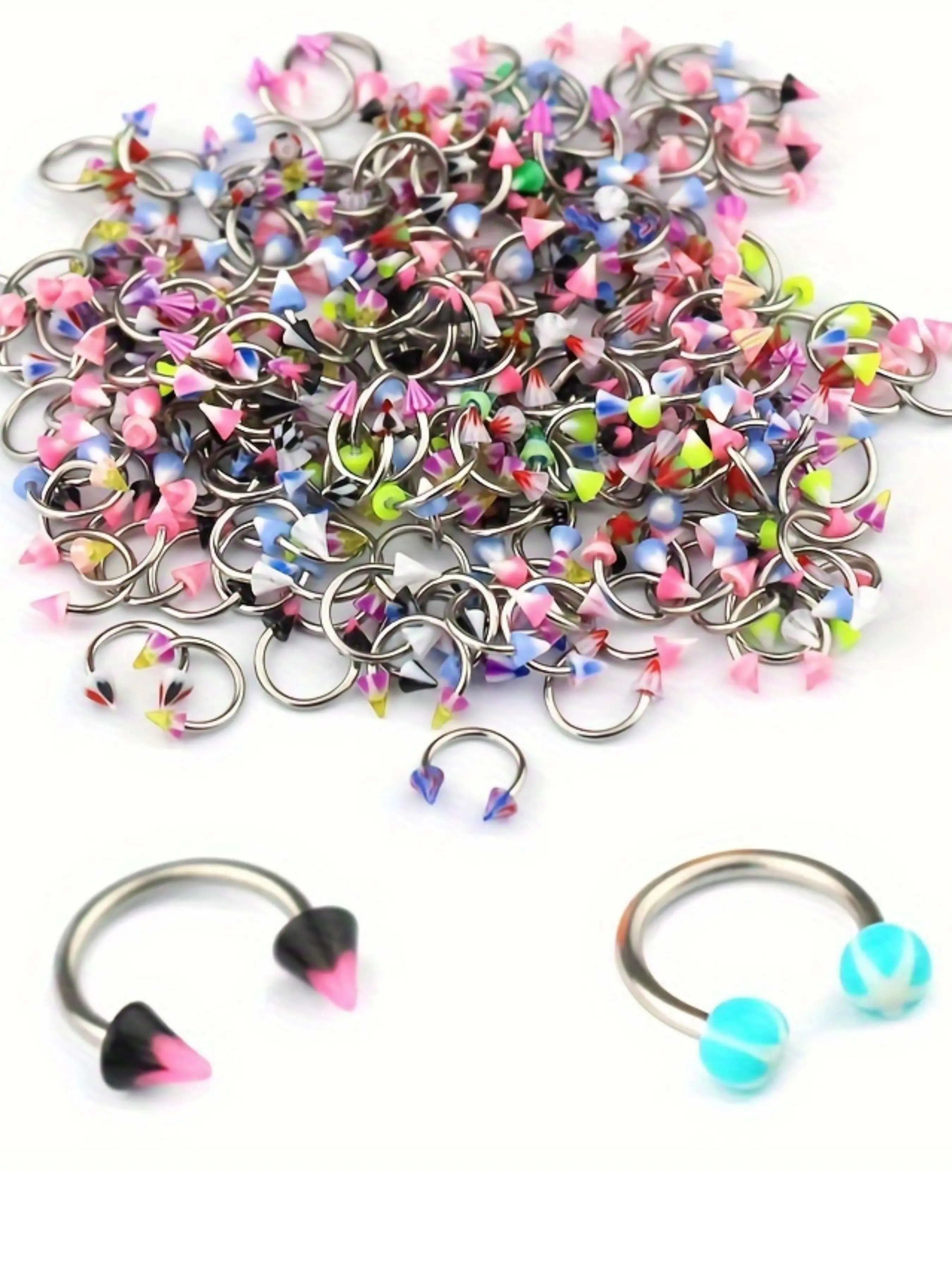 Acrylic Horseshoe Septum Rings, 10/20pcs Circular Barbell Lip Labret Eyebrow Jewelry, Cartilage Tragus Piercing Earrings, Body Piercing Jewelry, Nose Ring Jewelry, Random Colors & Patterns, Pierce