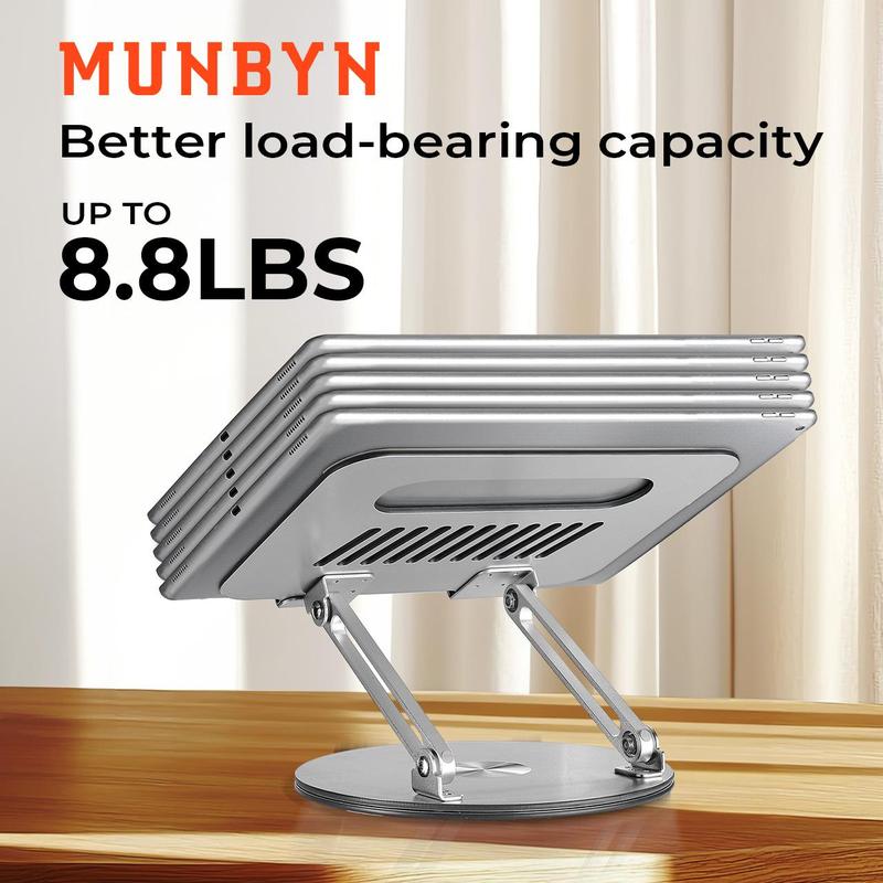 MUNBYN Laptop Stand with 360 Rotating Base Adjustable Portable Aluminum Laptop Stand, 2-in-1 Multifunctional Laptop Stand for desk & Gaming laptop & Mobile stand,Gray gear computer