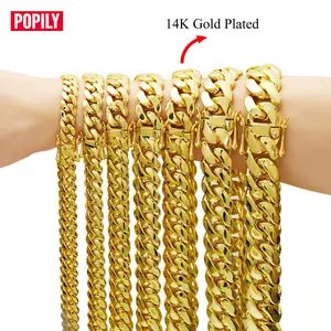14K Gold Plated Heavy Mens Soild Cuban Link Chain Necklace/Bracelet Miami18/20/22MM Hip Hop Jewelry Gift  Valentine's Day Gift