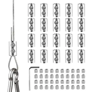 20Pcs Double Hole Wire Rope Lock Clip Clamps - Adjustable Wire Rope Cable Clip Clamp,Rust-Resistant Secure Fasteners for Lifting and Rigging,for 1.5-2mm Wire Cable