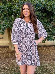 Damask Contrast Collar Dress