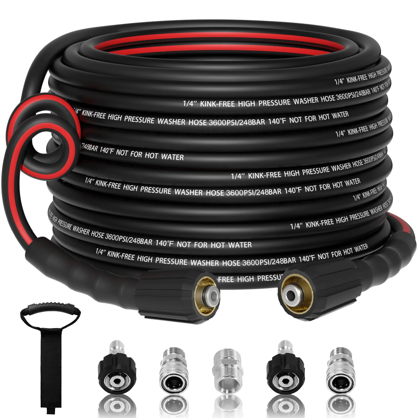 High Pressure Washer Hose, 50FT 1/4" 3600 PSI Max Lightweight Super Flexible Kink-Resistant Replacement Hose with Leak-Free 3/8" Quick Connect Kit, 1 x M22-14mm Male to Male Adapter for Home Extension Use