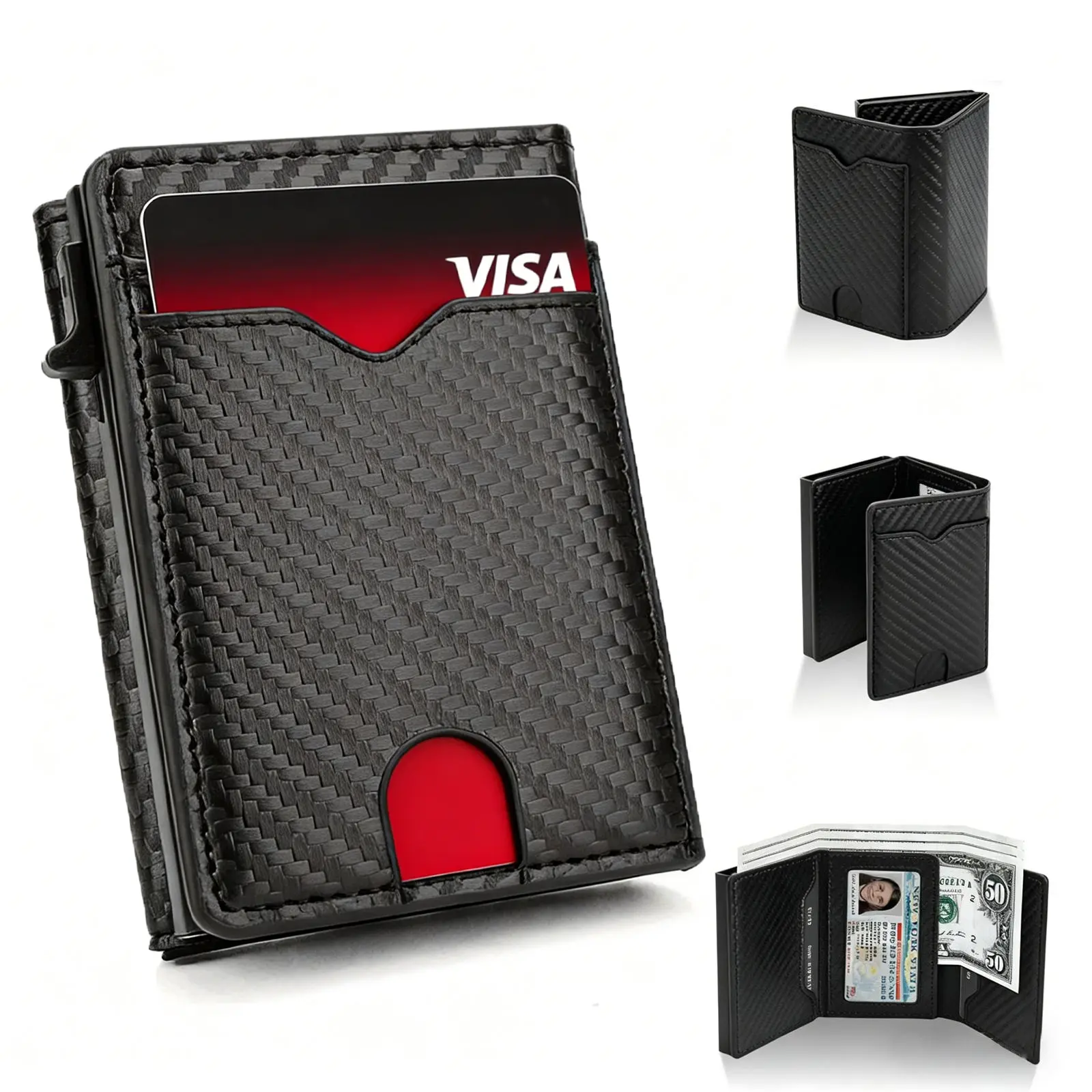 Men's Carbon Fiber Slim Bifold Wallet, Minimalist Design with Secure RFID Blocking Slots, ID Window & 6-9 Capacity, Rfid Card Slots, Secure Card Storage, Men's Accessories, Gifts For Him, Mens Gifts, Rfid Theft Proof, Credit Card Organizer