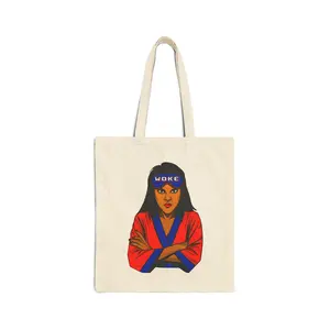 Woke and Pissed Latina American Tote | Angry Female Red White Blue Independence Day Illustration Reusable Grocery Bag