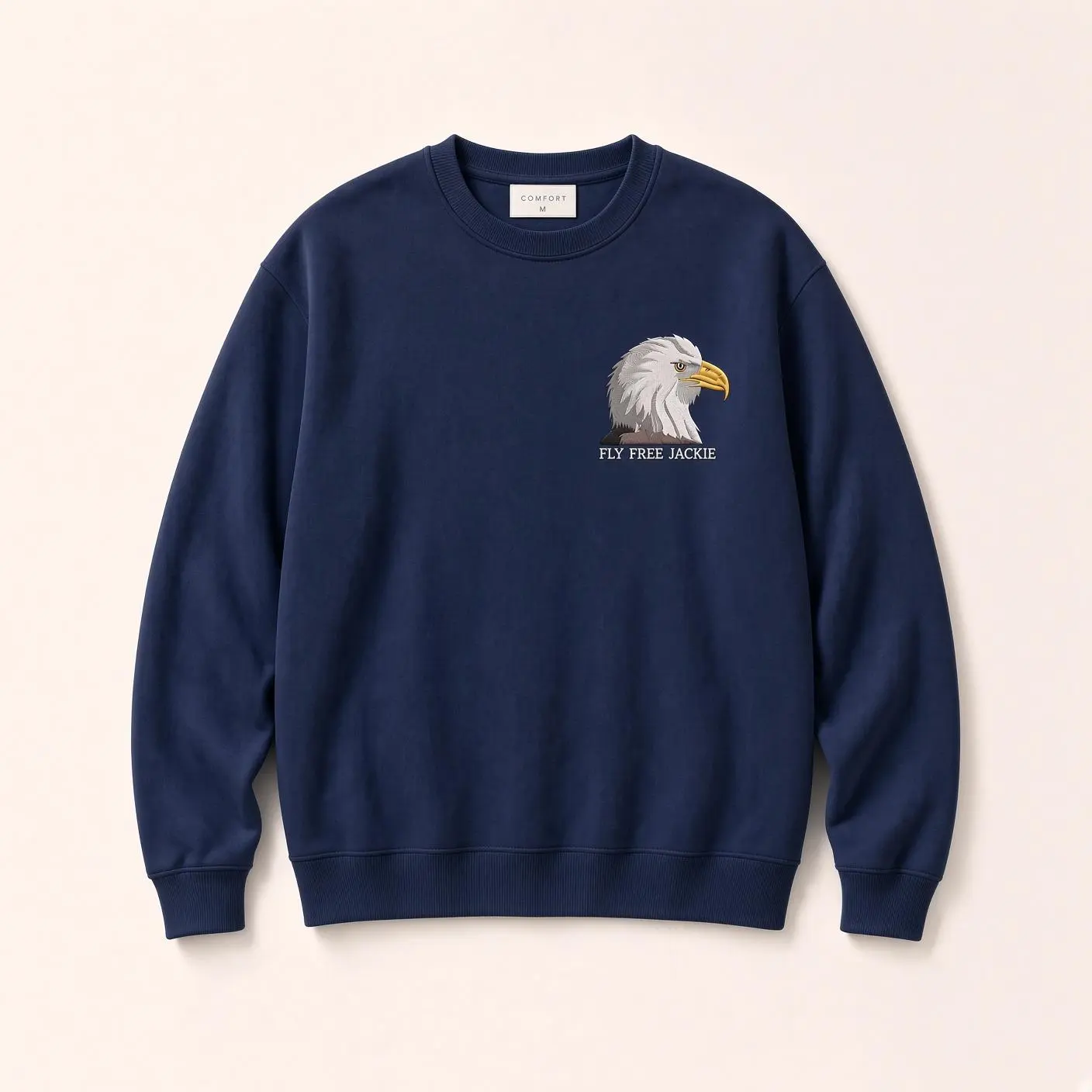 Fly Free Jackie Bald Eagle Embroidered Sweatshirt Comfort Colors Soft Crewneck Multiple Colors