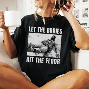 Men's Cotton Crewneck Graphic T-Shirt - "Let The Bodies Hit The Floor" Activist Statement Tee