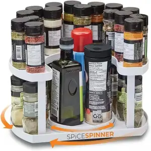 Two Tiered Spice Spinner Organizer with Dual Spin Turntables, Space Saving Countertop Spice Holder, Keeps Spices Neat Organized Within Reach, Practical Kitchen Pantry Cabinet Storage Solution