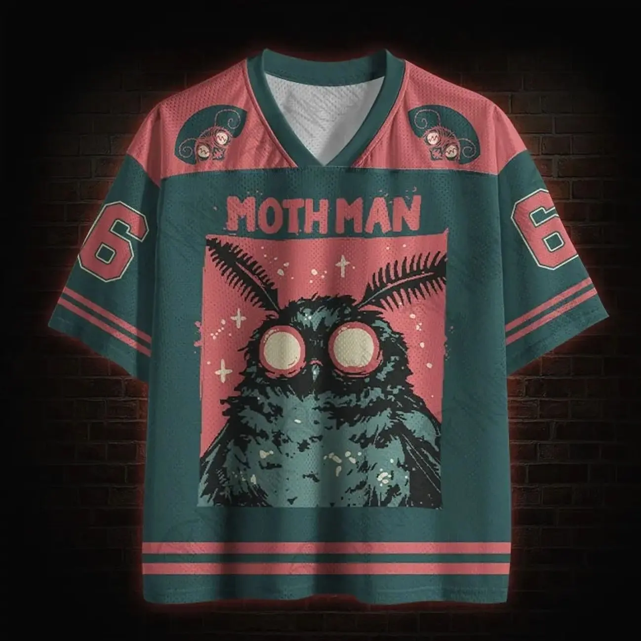 Mothman Mesh Jersey, Cryptid Gothic Graphic Baseball Jersey Shirt, Vintage Horror Streetwear Top, Unisex Fan Gift