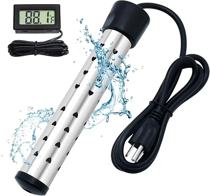 Immersion Water Heater, 1500W Portable Water Heater with LCD Thermometer & Stainless-Steel Guard, Heat 5 Gallons of Water in Minutes Bucket Heater Hot Tub Heater for Home Travel Camping Mini Pool