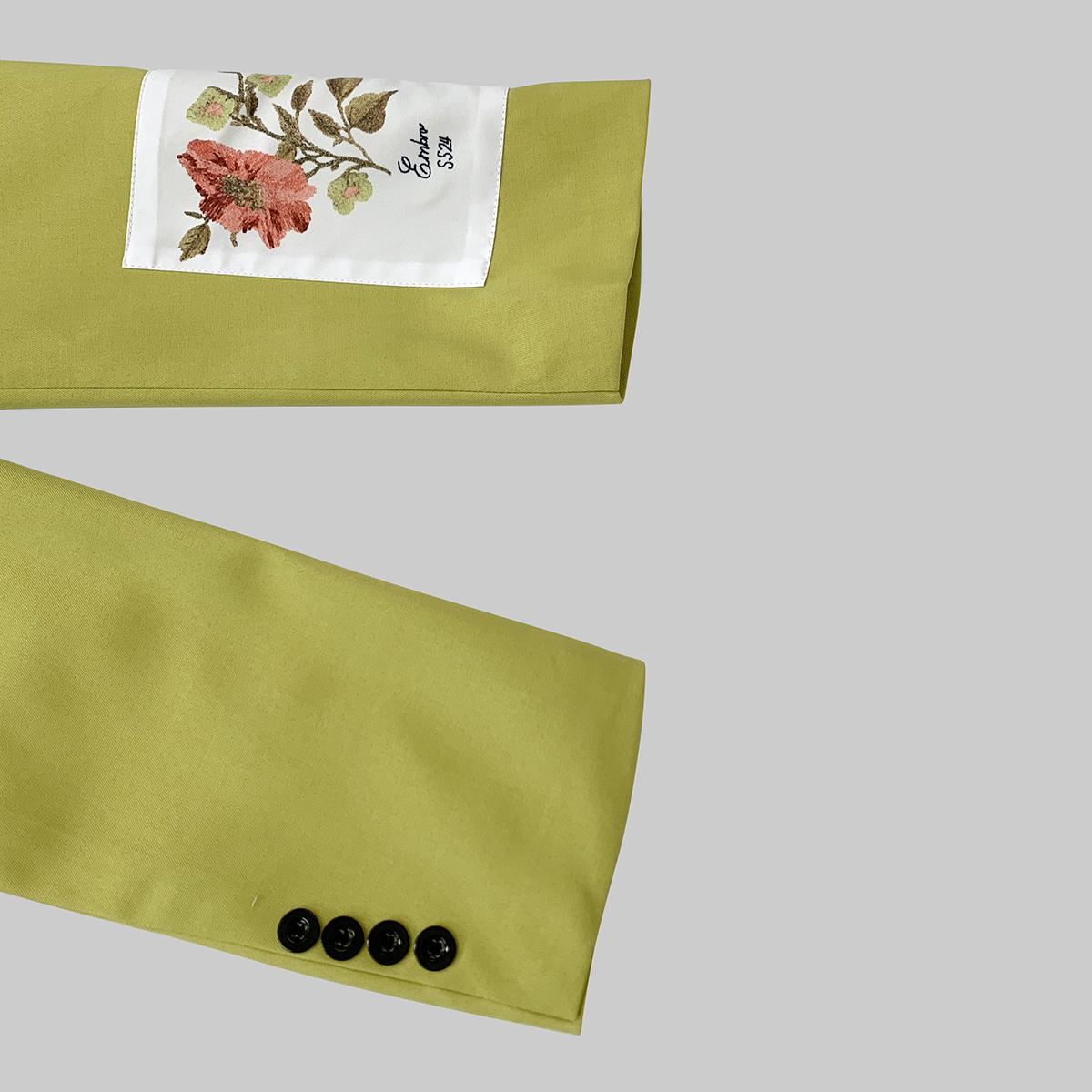 UOOZEE Women's 2025  (Only Top) Trendy Stylish Green Blazer Jacket, New Fashion Spring Autumn Winter Loose Clothing Luxury Blazers, Streamer Floral Embroidered Long Sleeves Lapel Blazer(Women with Broad Shoulders Can Order One Size Larger) SpringStatement