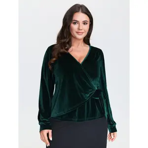 【Summer Turn-Up】BlOOMCHIC Plus Size Cheerful Velvet Wrap Tie Blouse [M-6X] 2026 Summer Pick for Mother's Day Swimweek