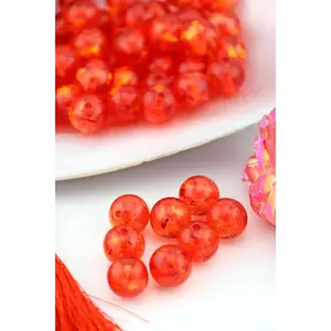 12mm Siam Red Glitter Confetti Beads, Italian Poly Resin Round, 5 Pcs.
