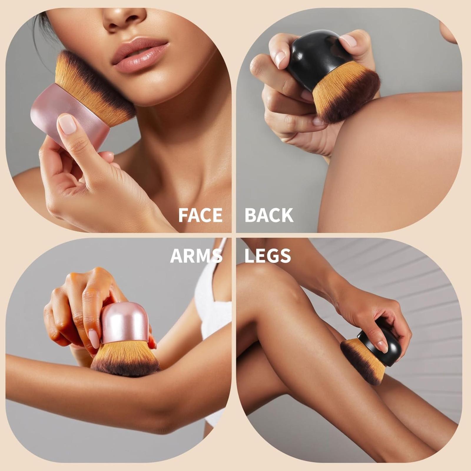 Extra Large Makeup Brush & Self Tanning Brush for Foundation Arms Legs Bronzer Blend Body Face Back Makeup Pink Rose Gold Ergonomic Design Luxurious Bristles Wet Dry Use