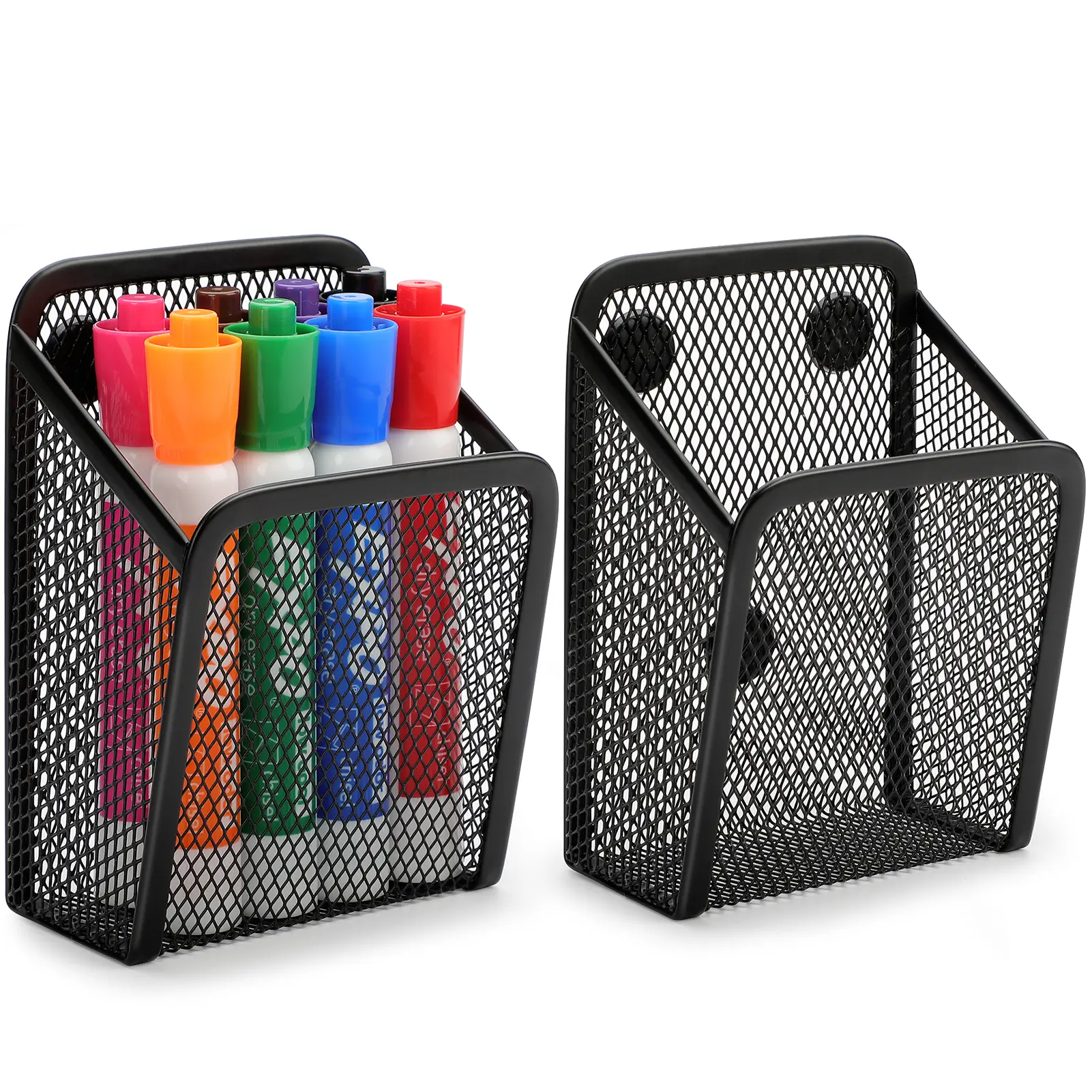 MaxGear Magnetic Pen Holder, Mesh Pencil Holder for Desk Storage Basket Organizer Marker Holder - Extra Strong Magnets Perfect for Locker Accessories, Refrigerator, Whiteboard, School Office Stationary Organizer Holder Office Stationery Supplies