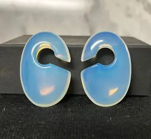 PAIR Opalite Oval Keyhole Hanger Ear Weight Plug Gauge Tunnel Stone Glass
