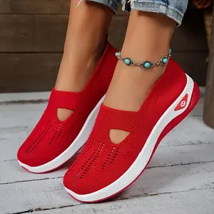 Breathable Knit Slip-On Walking Shoes | Cut-Out Comfort Wedge Casual Sneakers for Women lightweight eva sole