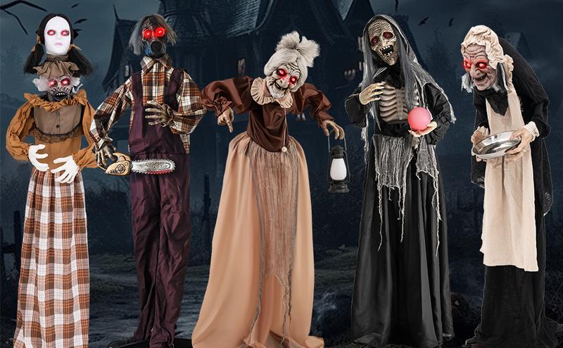 COSTWAY Halloween Animatronics, Sound & Button Activated, with Pre-Recorded Phrases, LED Glowing Red Eyes, Posable Head & Arms, Life Size Scary Decor, Ghost/Angel/Reaper/Witch/Greeter/Skeleton, Outdoor Yard Porch Decorations COSTWAY Halloween Animatronics, Sound & Button Activated, with Pre-Recorded Phrases, LED Glowing Red Eyes, Posable Head & Arms, Life Size Scary Decor, Ghost/Angel/Reaper/Witch/Greeter/Skeleton, Outdoor Yard Porch Decorations