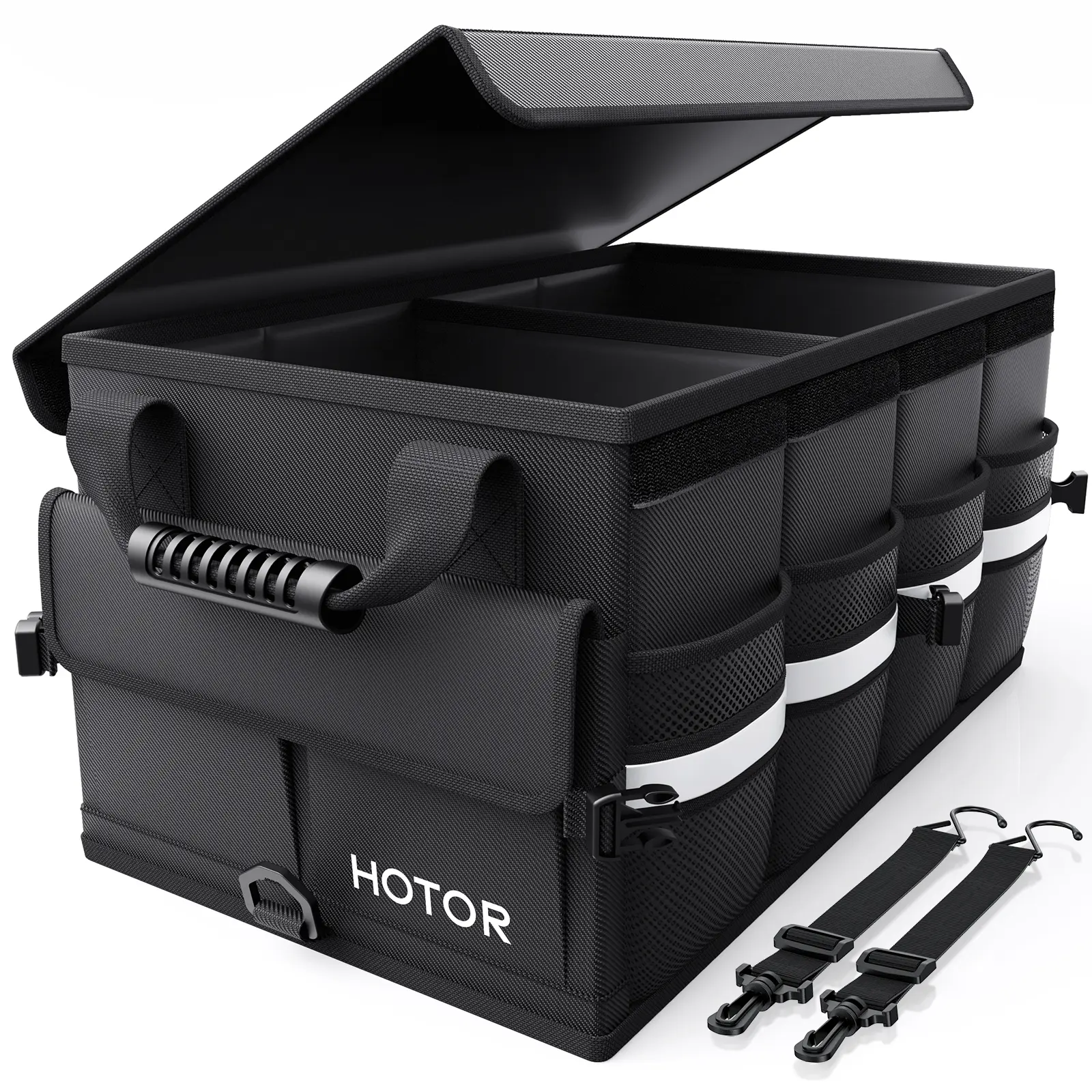 Collapsible Durable Car Trunk Organizer with Lid - Black Edge Storage Box, 2-Section Large Capacity, Organizes Gear for SUV/Truck/Van, Folds Flat Automotive Interior Stowing & Tidying Accessory, Two Sections