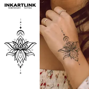 INKARTLINK Tattoo Tech, 2 Sheets Medieum Semi Permanent Tattoo, Adult Art Design Temporary Tattoos, Lasts 1-2 Weeks, Waterproof, Realistic Look, No Adhesive, No Reflection (Lotus)