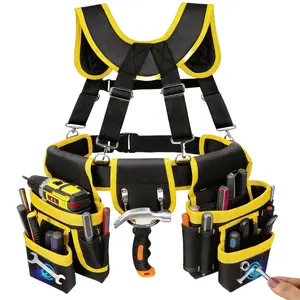Tool Belt, Professional Tool Belts for Men, Magnetic Tool Pouch With Suspenders, Heavy Duty Detachable Adjustable Utility Belt Work Bags for Electrician, Carpenter