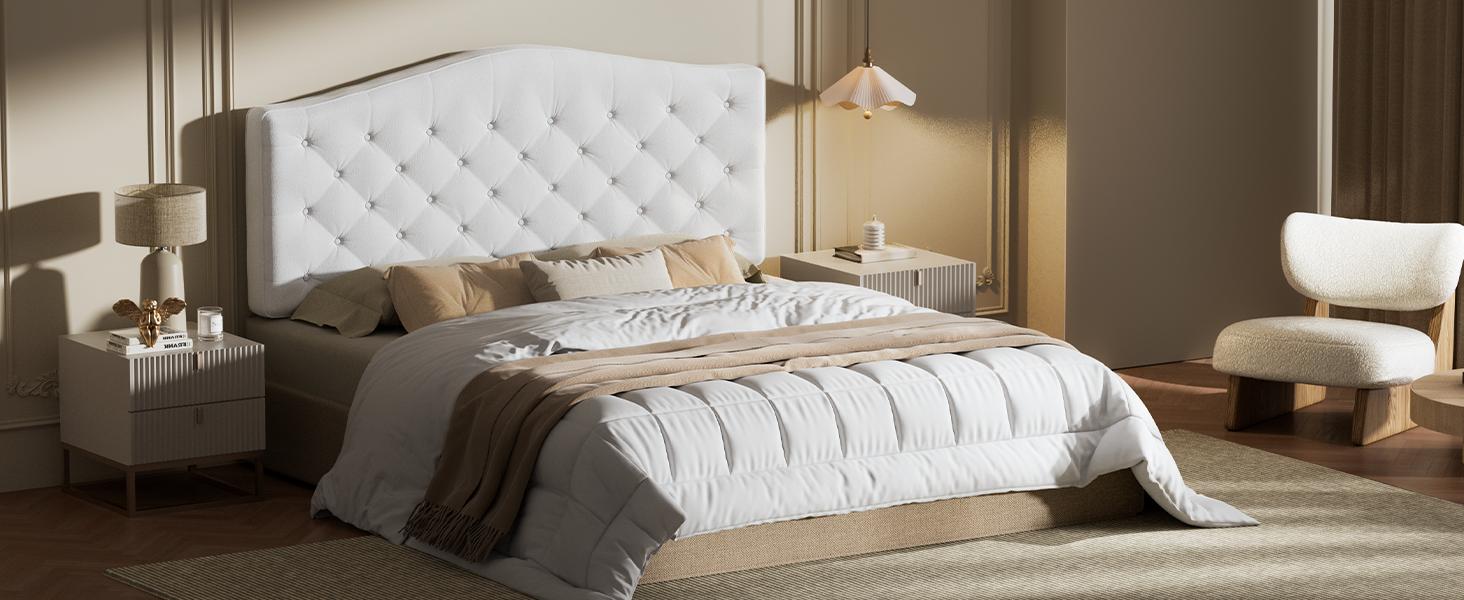 Upholstered Headboard Queen/King Size with 4" Thickened High-Density Sponge, Modern Button-Tufted Queen Headboard Only, Luxury Chenille Fabric, Adjustable Height, Easy Assembly