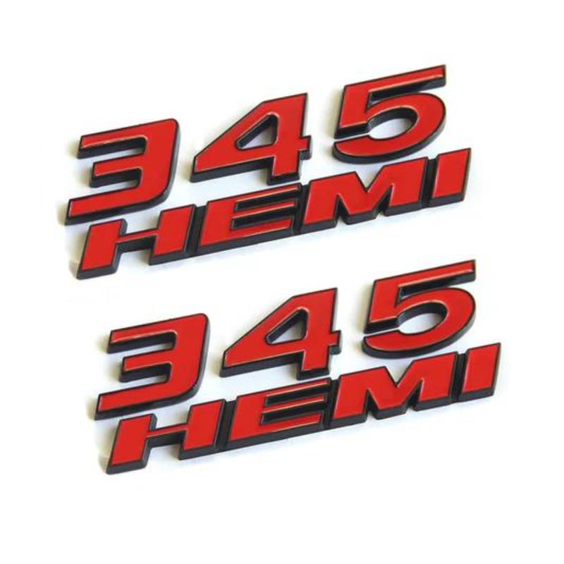 2-Piece Car Side Emblem Sticker Set, 345 Decals, Compatible with Dodge Challenger, Charger, and RAM 1500 (Black/Red)