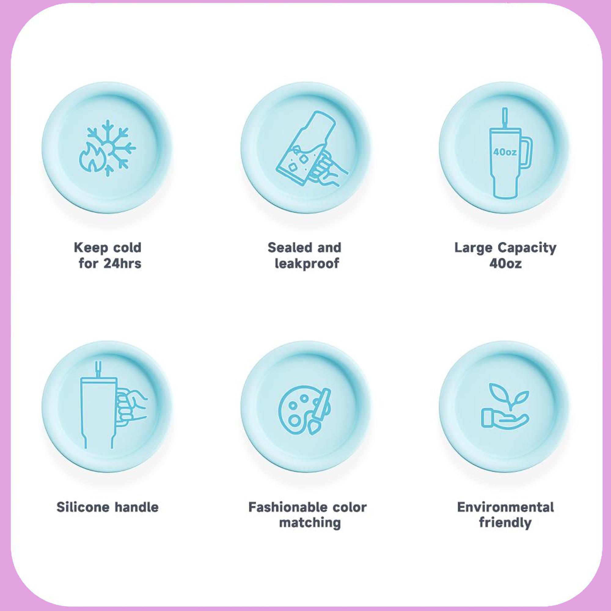 【Meoky 】 40 oz Insulated Mug, keeps drinks cold all day,  Stainless Steel Insulated Tumbler with Lid and Straw -  Leak Proof Tumbler for Car Cup Holders - Travelers Commuters Workers.