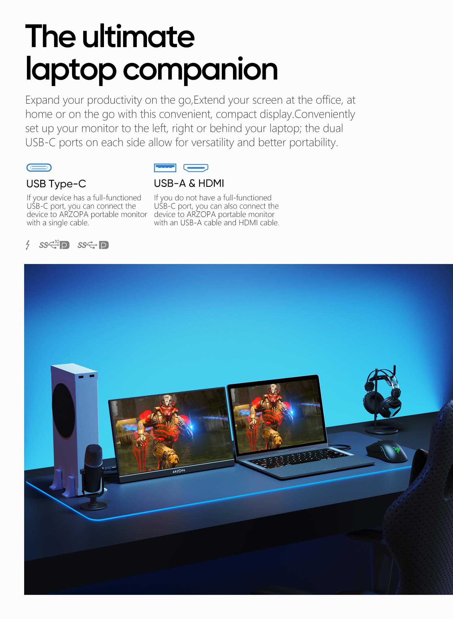 ARZOPA Portable Monitor Upgraded 16.1'' 144Hz 100%sRGB FHD 1080P Portable Gaming Monitor with HDR, Ultra Slim Eye Care External Second Screen for  Xbox, Switch, Laptop, PC, PS5, Mac