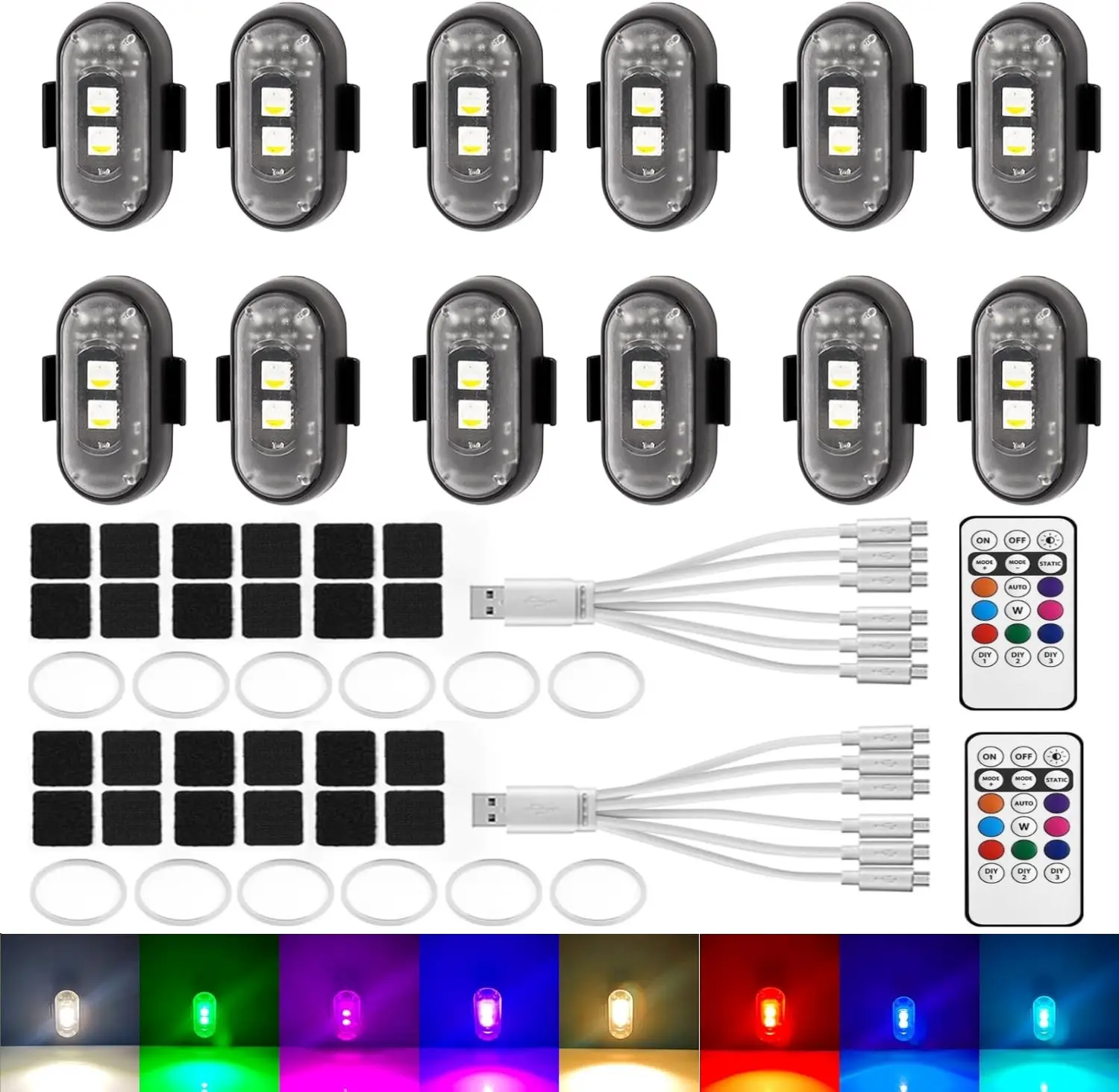 Upgraded Wireless LED Lights for Car, Rechargeable Interior Car Lights with Brightness Adjustable,  Remote Control, Mini Strobe Lights for Vehicle Motorcycle Bike Decor