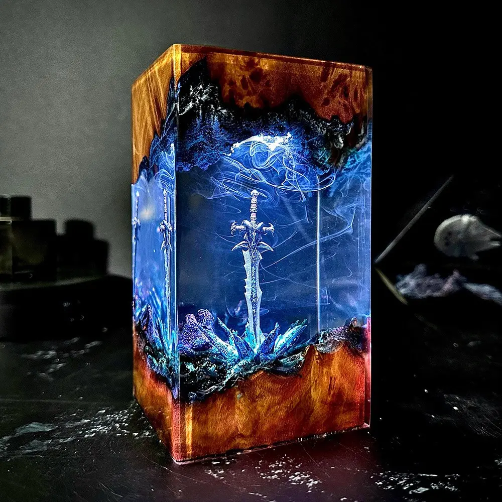 Handmade Frostmourne Sword Epoxy Resin Table Lamp - RGB Color-Changing LED Bulbs, Durable Eco-Friendly, Warm Ambient Light, Gamer-Ready Video Games Decor, Artisanal Birthday Gift for Fans, RGB Mood Glow Indoor Lamp