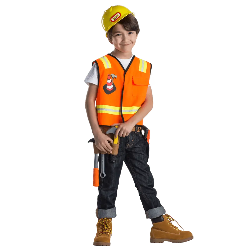 Construction Worker Role-Play Costume Sets For Kids - Includes Vest & Yellow Hard Hat - Boys Costume  For Halloween, Role Play, Pretend Play Fun, Theme Party & Cosplay