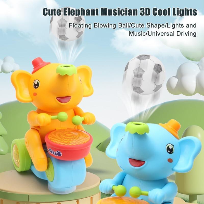 Electric Elephant Crawling Music Toy with Blowing Ball Function, Spinner Drumming Toy with Lightfun Music Toy for babies Gifts for Kids 6-12 Month (1 Count, Color random)