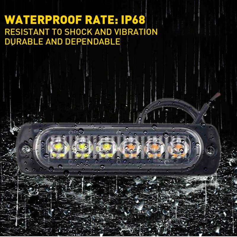 8-Pack 6 LED Amber/White Strobe Lights Vehicles Trucks Emergency Strobe Lights Kit 12V -24V Warning Hazard Flash Strobe Lights Bar Grill Grille Surface Mount Super Bright Waterproof, Amber/White