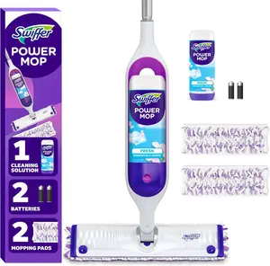Swiffer PowerMop Multi-Surface Mop Kit for Floor Cleaning, Includes PowerMop, 2 Mopping Pad Refills, 1 Cleaning Solution with Fresh Scent and 2 Batteries