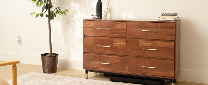 BERRY NEST Walnut Dresser for Bedroom, 6 Drawer Brown Wood Dresser with Modern Storage Organizer, Wide Chest of Drawers for Closet, Clothes, Living Room