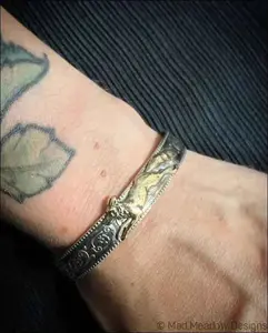 Ornate Sterling Silver and Gold Running Fox Brass Cuff Bracelet