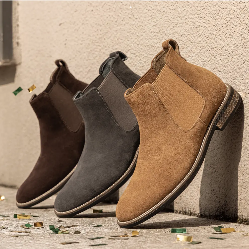 【BRUNO MARC Anniversary】 Men's Timeless Suede Slip-On Ankle Boots - Comfortable Walking Shoes, Stylish Casual Dress Footwear for Fall-Winter, Black Shoes