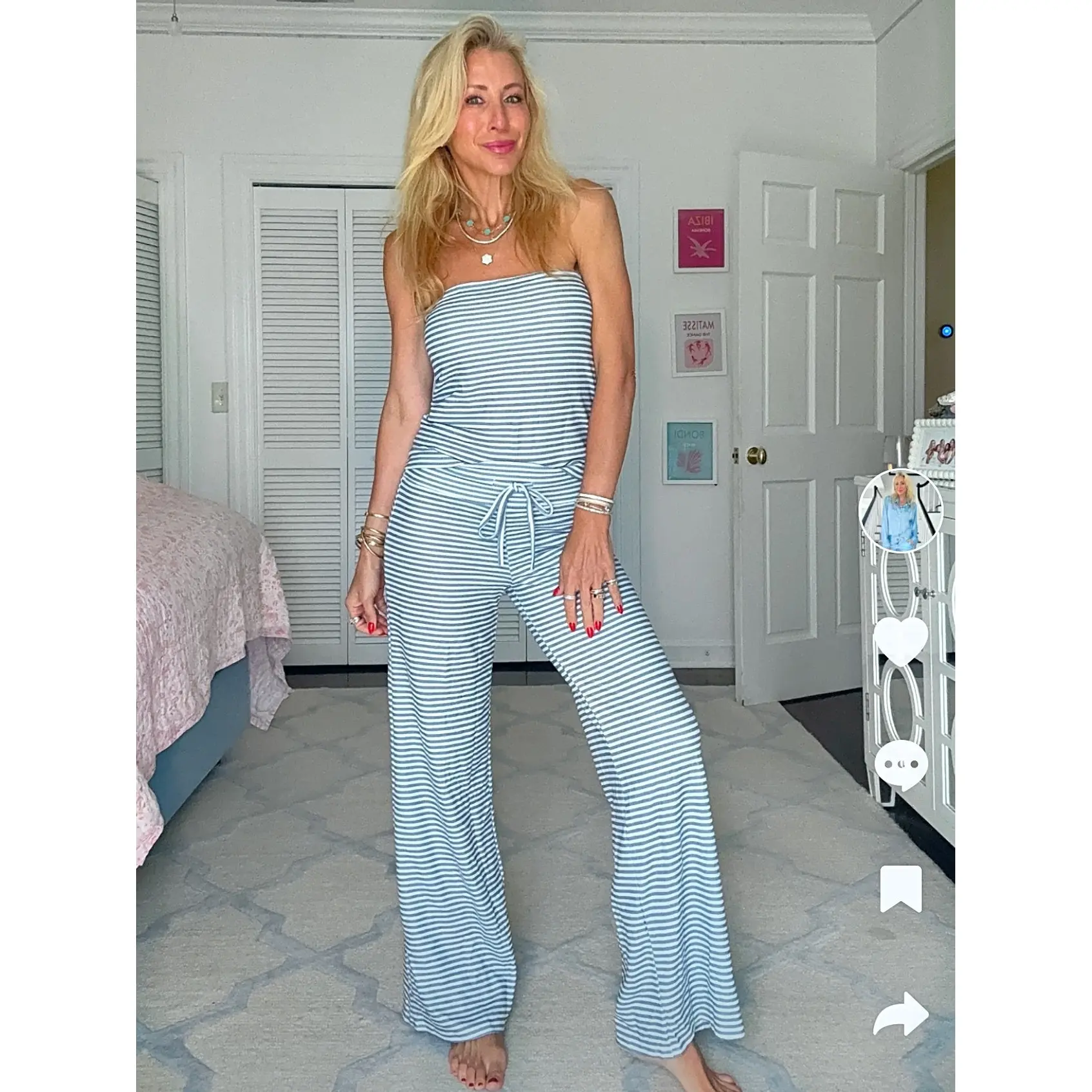Indigo Stripes Waffle Lounge Set