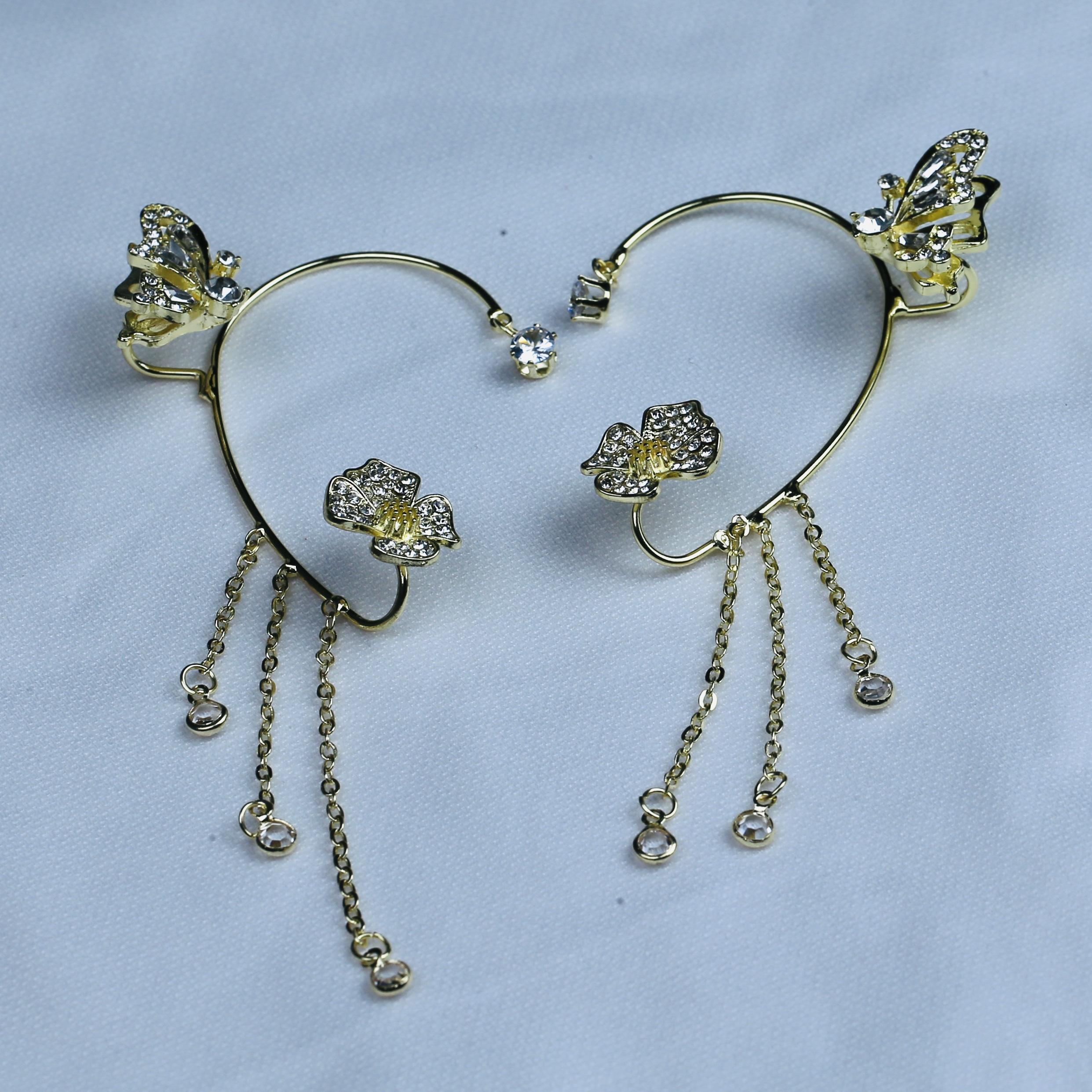 优雅蝴蝶流苏耳夹：为您的造型增添一抹优雅 Y042