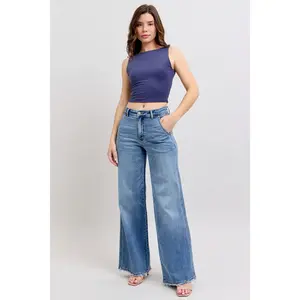 Judy Blue High Waist Retro Wide Leg Jeans with Light Distressing