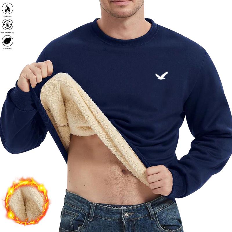 Men's Comfort Fleece-Lined Sports Shirt - Warm Autumn/Winter Pullover, Long Sleeve, Crew Neck, Casual Style, Cozy Layering Piece | Casual Top | Fleece Lining for Extra Warmth & Comfort