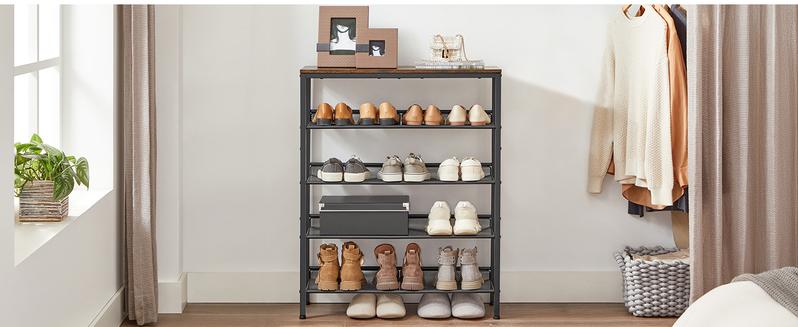 SONGMICS HOME Shoe Rack for Entryway, Shoe Storage Shelves, 16-20 Pairs Shoe Organizer, with Sturdy Wooden Top and Steel Frame, Free Standing, Industrial SONGMICS HOME Shoe Rack for Entryway, Shoe Storage Shelves, 16-20 Pairs Shoe Organizer, with Sturdy Wooden Top and Steel Frame, Free Standing, Industrial