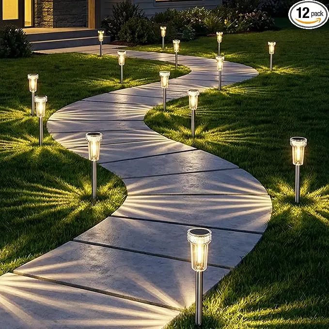 DERAYSION  Upgraded Solar Pathway Lights Outdoor8/12 Pack, Dusk to Dawn Auto On/Off Waterproof Solar Garden Lights, 360° Starburst Glow LED Path Lights for Yard Walkway Driveway Landscape Decor, Solar Patio Lights, Outdoor Pathway Lighting