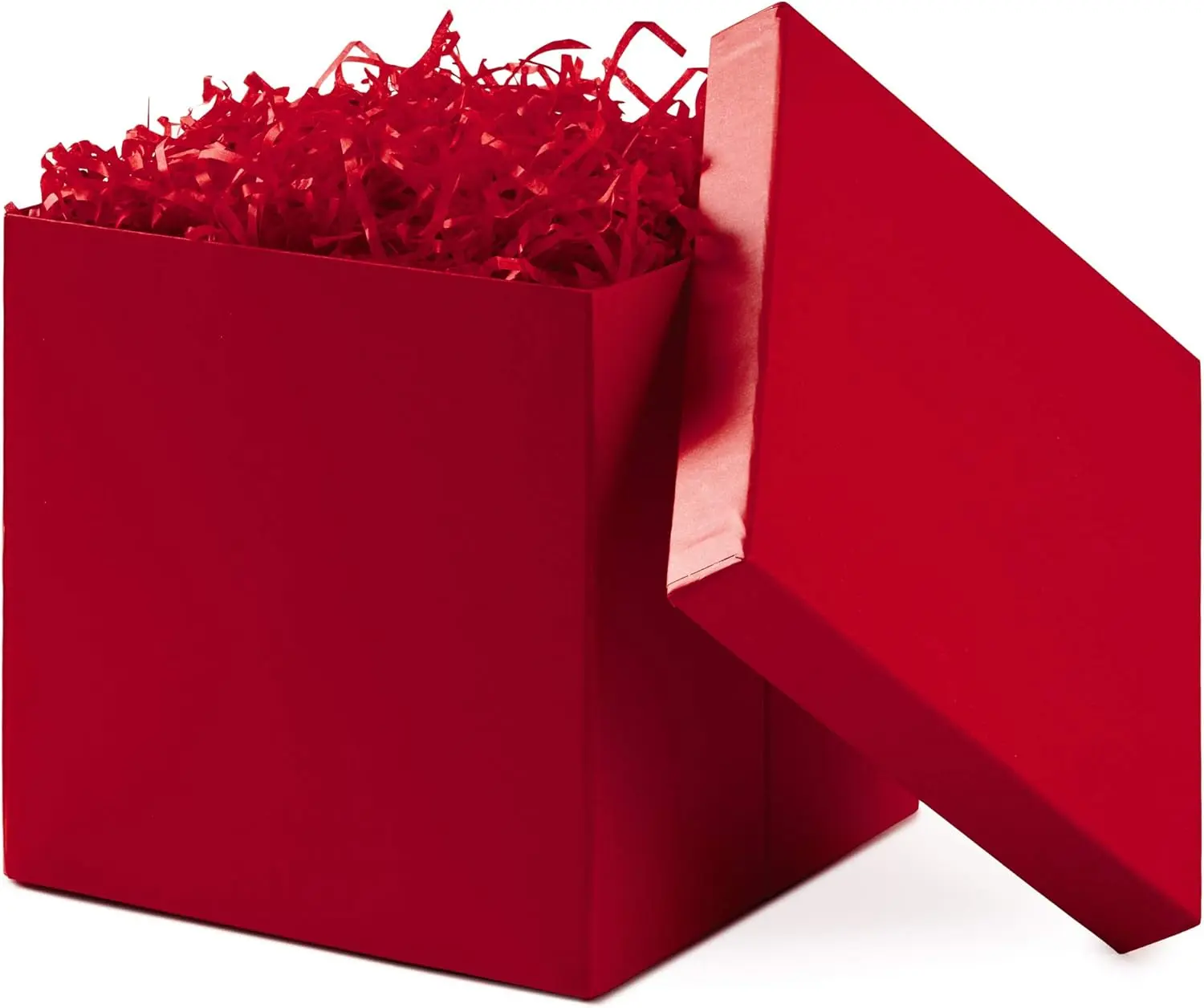 Medium Gift Box with Lid and Shredded Paper Fill (Red 7 inch Box) for Birthdays, Graduations, Anniversaries, Christmas, Valentine's Day